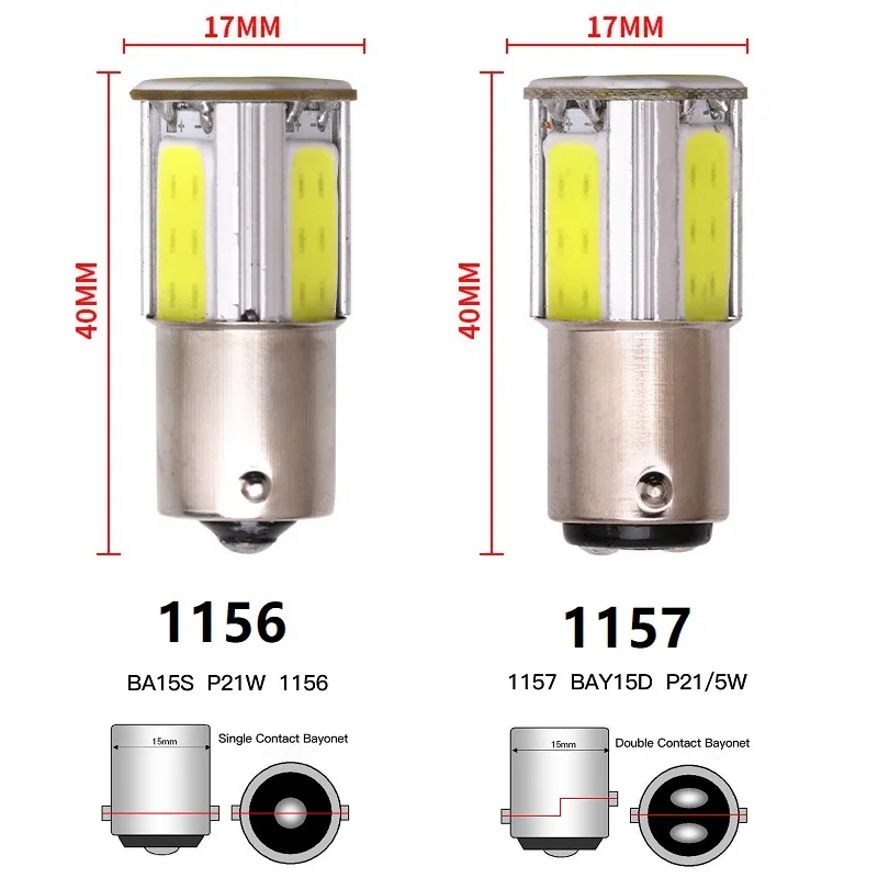 2/1X COB LED Pojedynczy dwupykontaż 1157 bay15d p21/5w Samochodowe światło kierunkowskazu LED 1156 ba15s p21w Automatyczne czerwone zielone diody