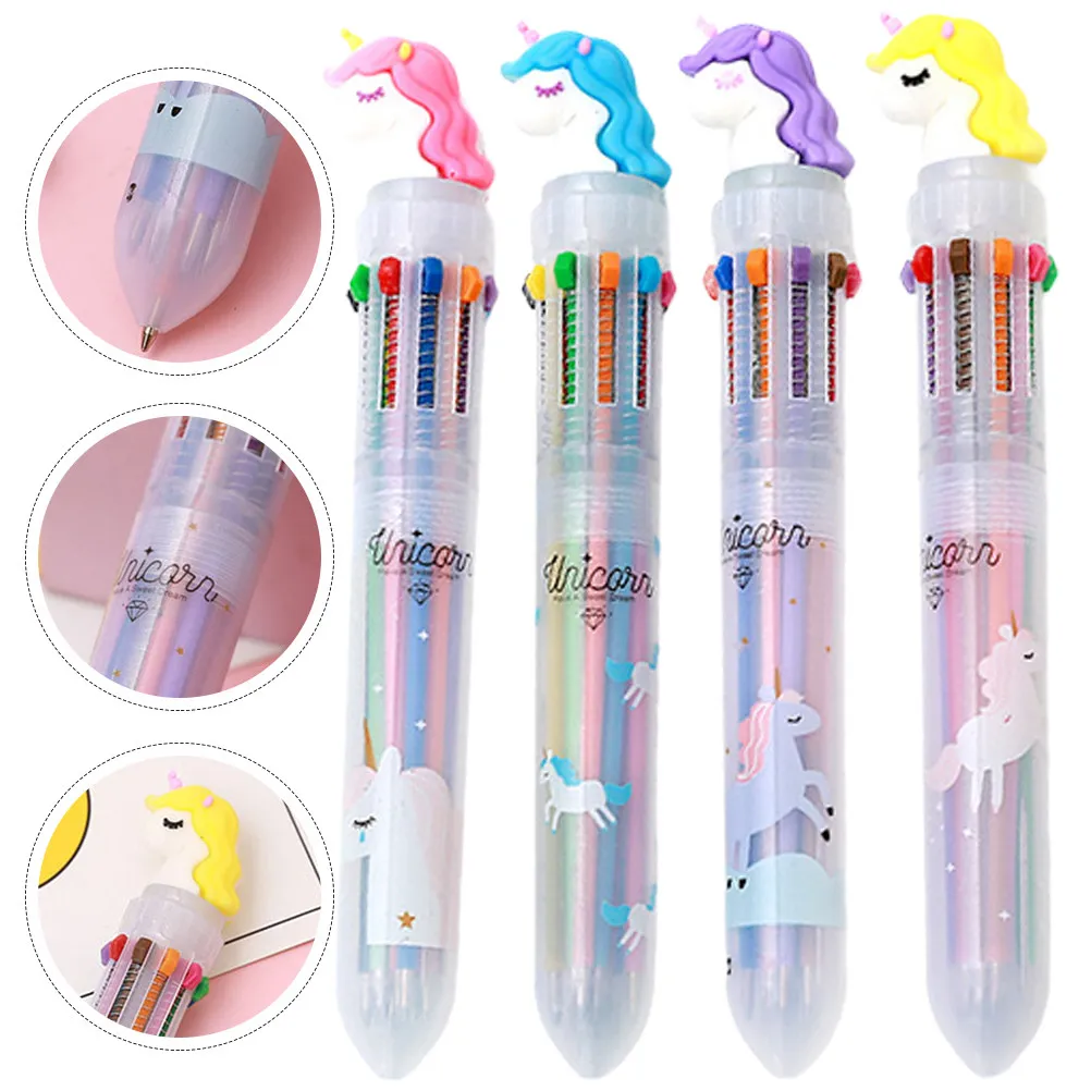 

4Pcs Multicolored Ballpoint Pens Plastic Material Smooth Writing Cartoon Design for Scrapbooking Journals Craft Cards