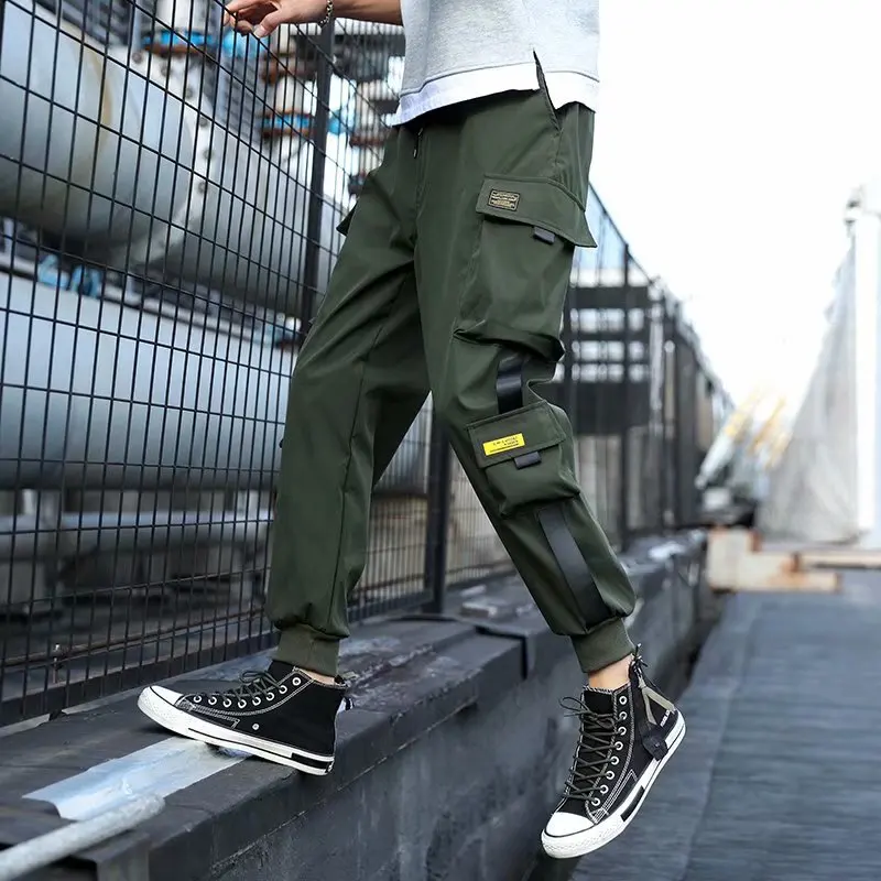 

Men's Cargo Pant Casual Hip Hop Hit Color Multiple Pockets Tapered Self-cultivation Pants Trousers Streetwear Ribbons Sweatpants