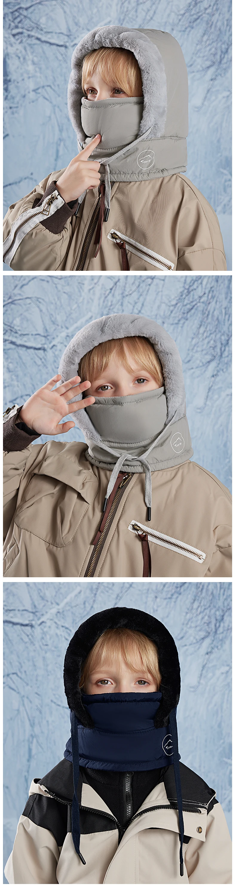 Winter-Fahrradmütze, warmer Schal für Kinder, Gesichtsmaske, integriert, kältebeständig, winddicht, Kopfbedeckung, verdickter Samt-Nackenschutz – Detail 11