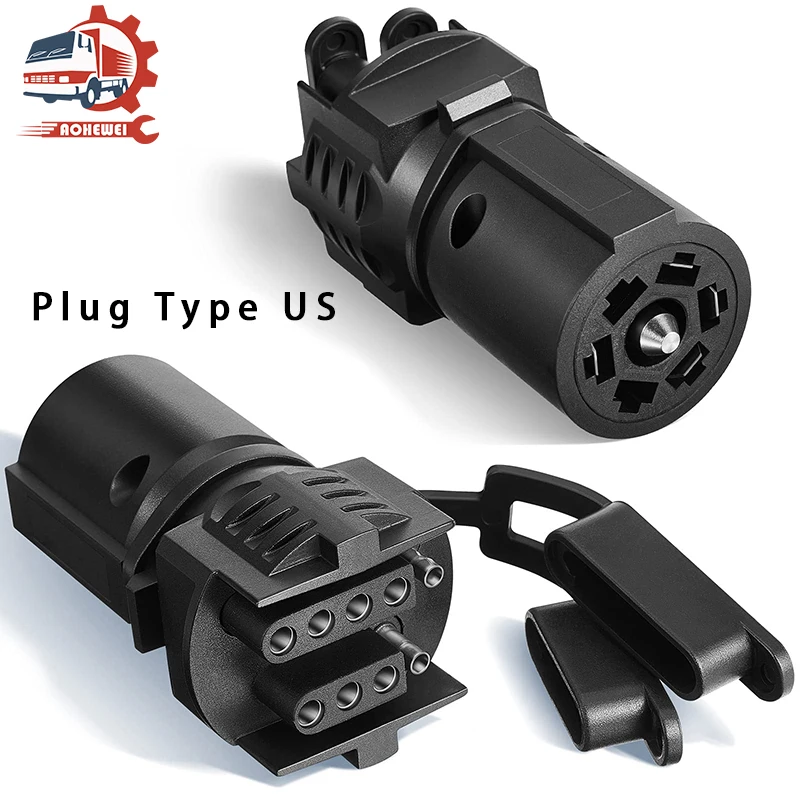 Trailer Plug Adapter 7 Pin To 4 Pin/5 Pin  Round Trailer Connecto Weatherproof 7 Poles Flat Blade To 4 And 5 Round Pin 2-In-1