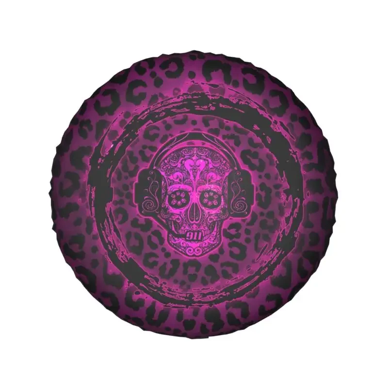 Pink 911 Dispatcher Sugar Skull Spare Wheel Tire Cover for Toyota RAV4 Prado Jeep SUV Camper Vehicle Accessories 14