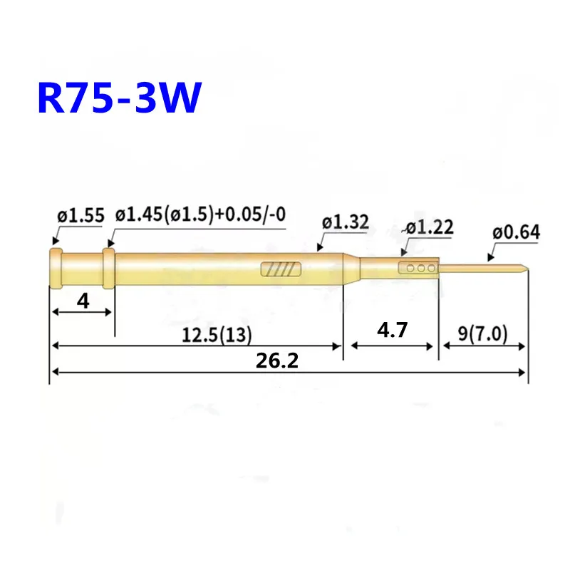 

100PCS R75-3W Spring Test Probe Needle Tube Outer Diameter 1.32mm Total Length 26.2mm Probe Needle Seat