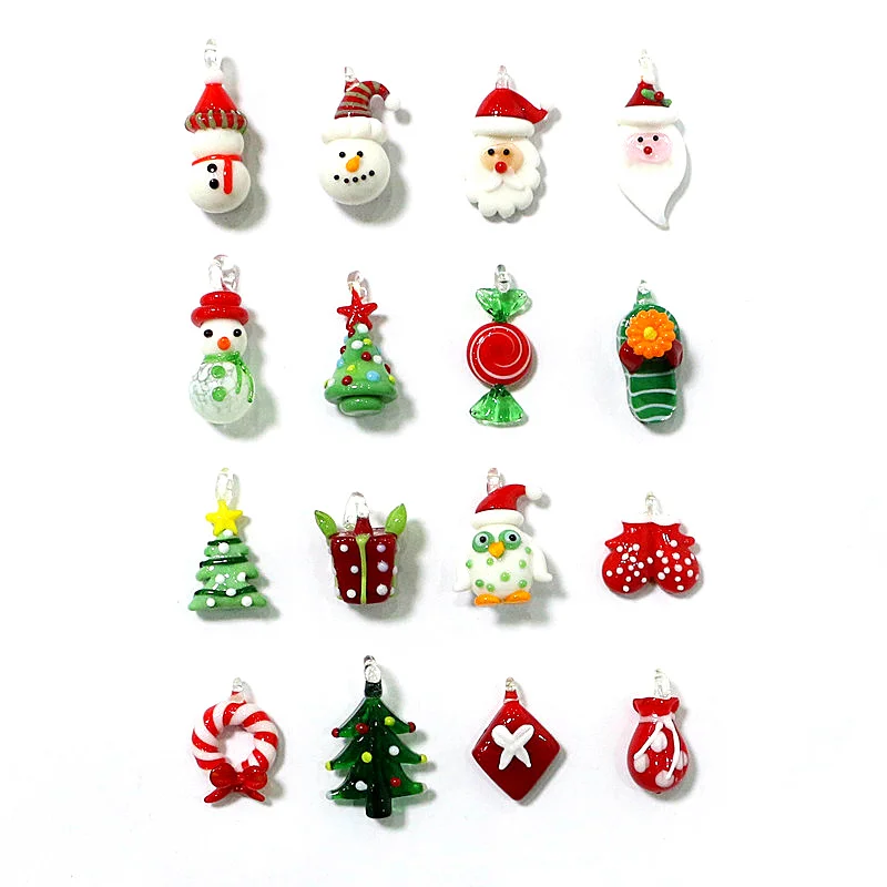 

2pcs Cute Mini Glass Christmas Charm Pendant Diy Tree Santa Claus Snowman Wreath Candy Penguin Bird Owl Slipper Gloves Ornaments