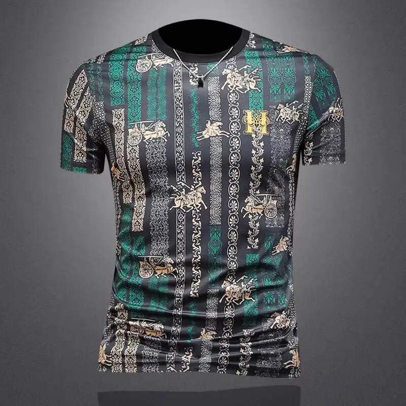 

European Style Print O-Neck Men Fashion Brand Tee Shirt Homme High Quality Men Short Sleeve Breathable T-shirt Camisetas Hombre