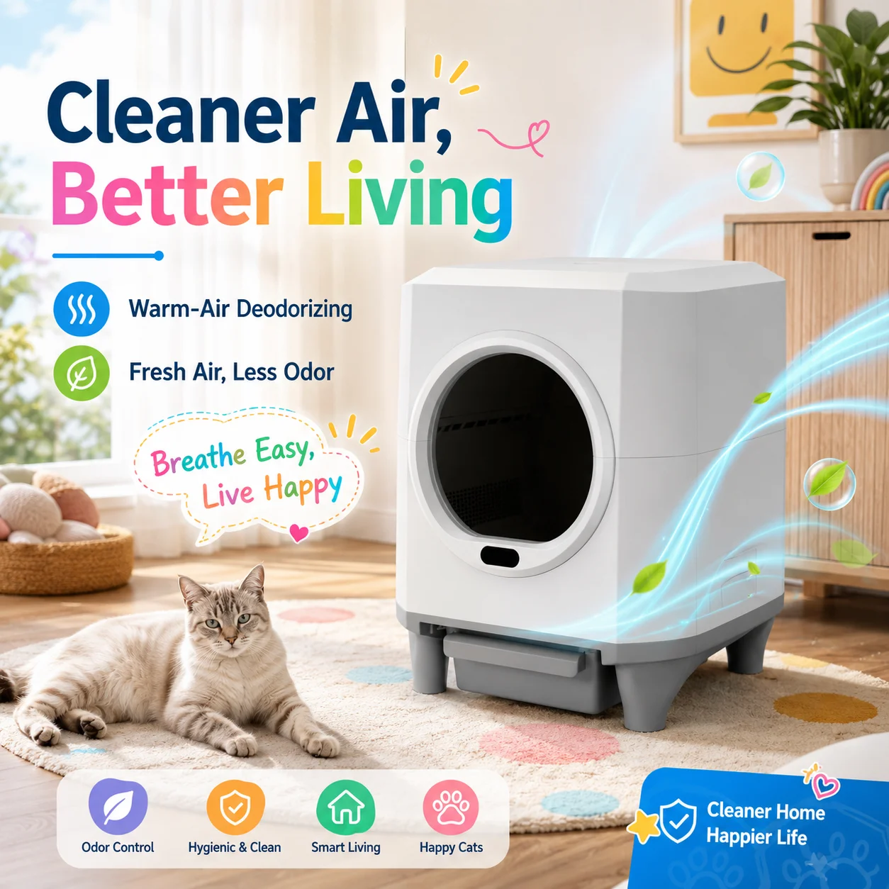 Smart APP Control Cat Litter Box MBC-ICB020 Easy Clean Automatic Cleaning Advanced Odor Control System Eco-Friendly