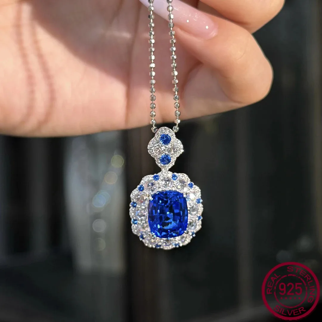 

New S925 pure silver full diamond inlaid 7-carat fat square 10 * 12 cultivated gemstone luxury pendant for wedding jewelry