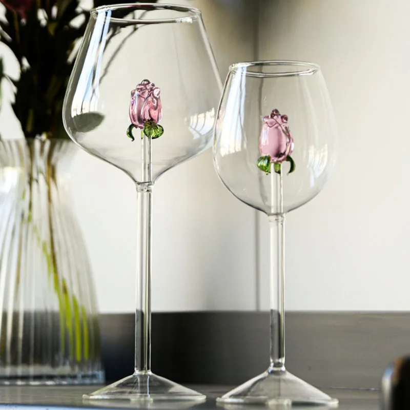 

1 PC New Creative 3D Rose Champagne Flute Custom Wine Glass Goblet Tumbler Mug Cup with Rose Inside Lovely Glassware Gift