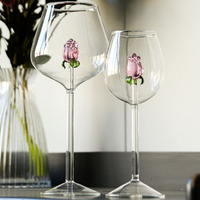 1 PC New Creative 3D Rose Champagne Flute Custom Wine Glass Goblet Tumbler Mug Cup with Rose Inside Lovely Glassware Gift