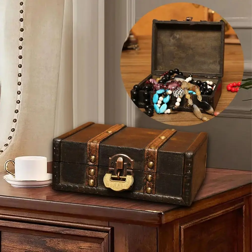 With Lock Wooden Antique Storage Box Portable Multiple Sizes Vintage Jewelry Organizer Jewelry Display Dust Prevention