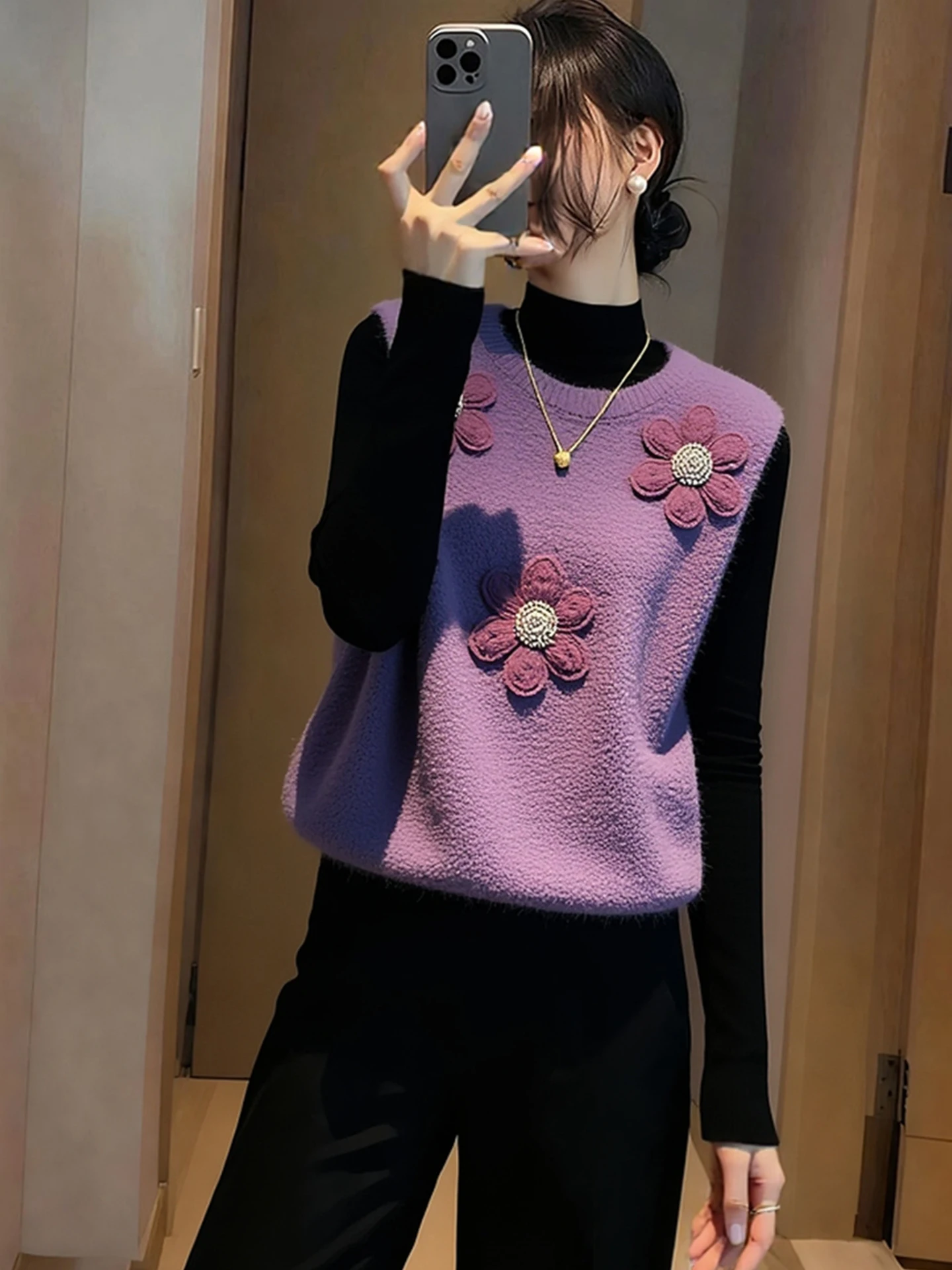 

e Вязаный жилет Многослойная универсальная верхняя одежда Agel Зима 2025 Sle Нежный женственный дизайн Подходит для поездок на работу Верхняя одежда...