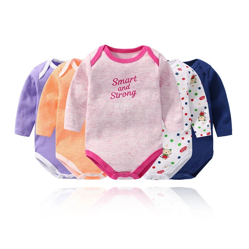 5 Pieces / Lot Colorful Baby Bodysuits 0M-24M Longsleeve Boy Girl Jumpsuit Infant Clothing Baby Rumper Children's Birthday Gift