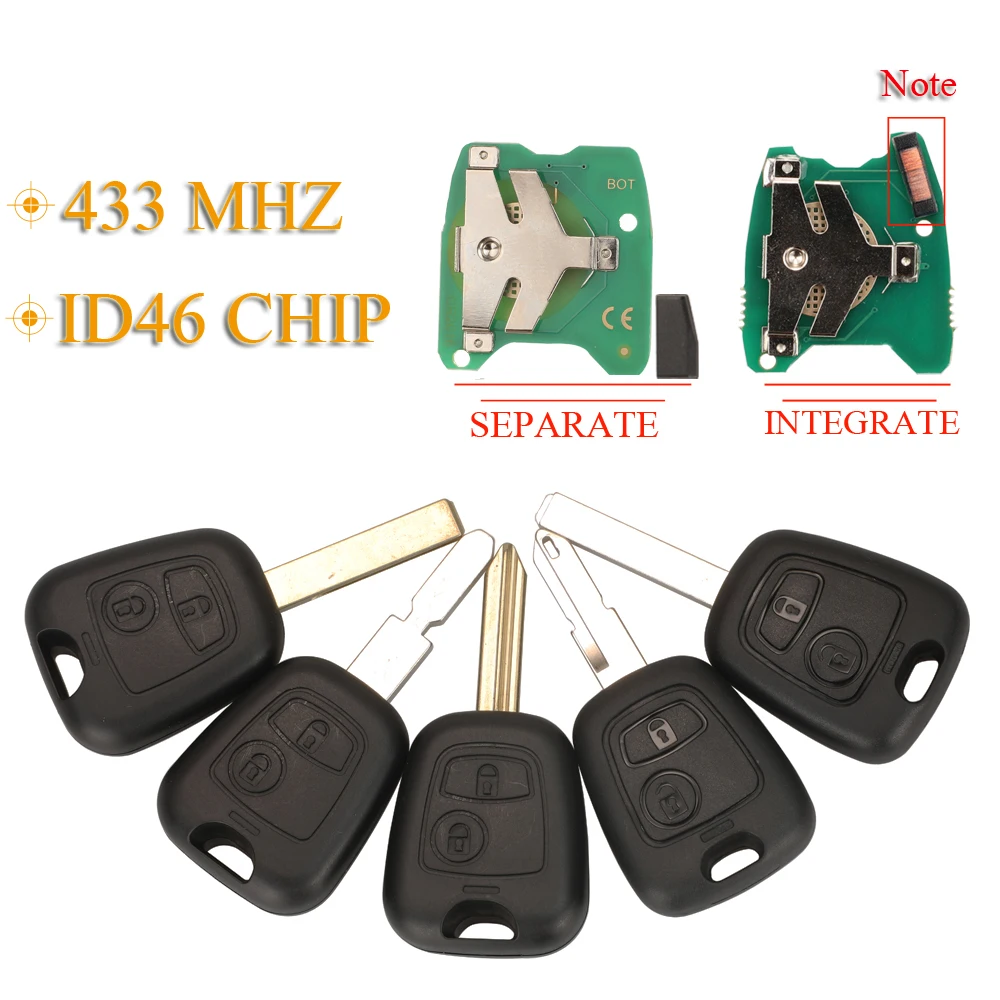 Jingyuqin 2Buttons Remote Key Fob Controller For Peugeot 107 206 For Citroen C1 C3 For Toyota Aygo 433mhz With Id46/id70 Chip