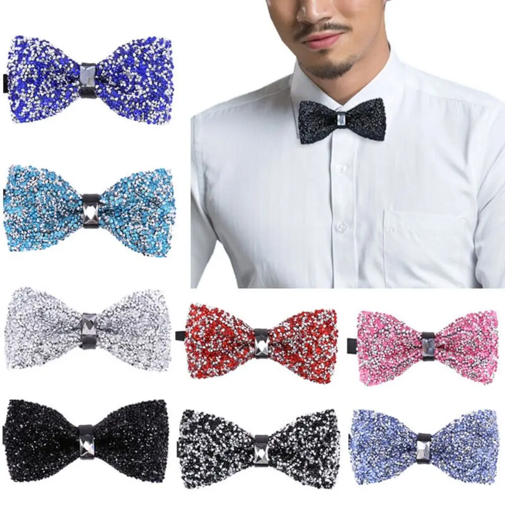 Glitter Rhinestone Bowtie Sparkle Tuxedo Bow Tie Party Prom Wedding Necktie Men\'s Fashion Bow Tie