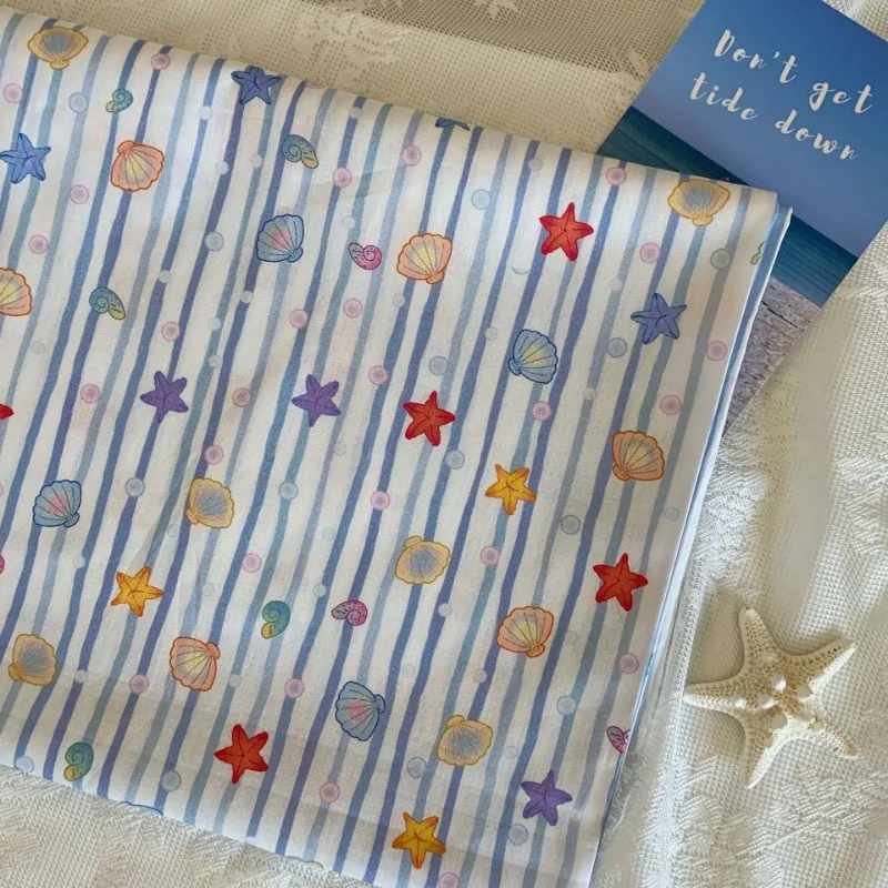 

0.5/1/2 Yard 100% Cotton Striped Ocean Park Printed Fabric Design Perfect for DIY Clothing,Homewear,Bedding,Tablecloths,Curtains