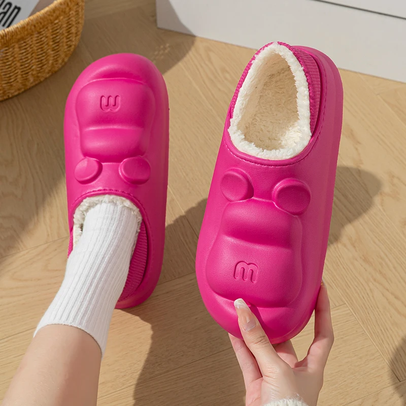 Winter Warm Home Slippers Women Fashion Eva Waterproof Non-Slip House Slippers Woman Comfort Soft Thicken Plush Slides Shoes