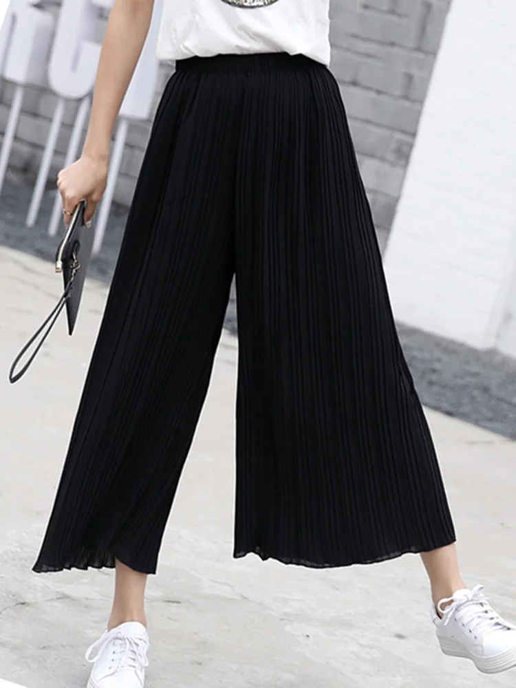 Loose Trousers Pleated Wide Leg Pants for Women Summer New High Waist Casual Solid Color Elastic High Waist  Joggers Casual Soft