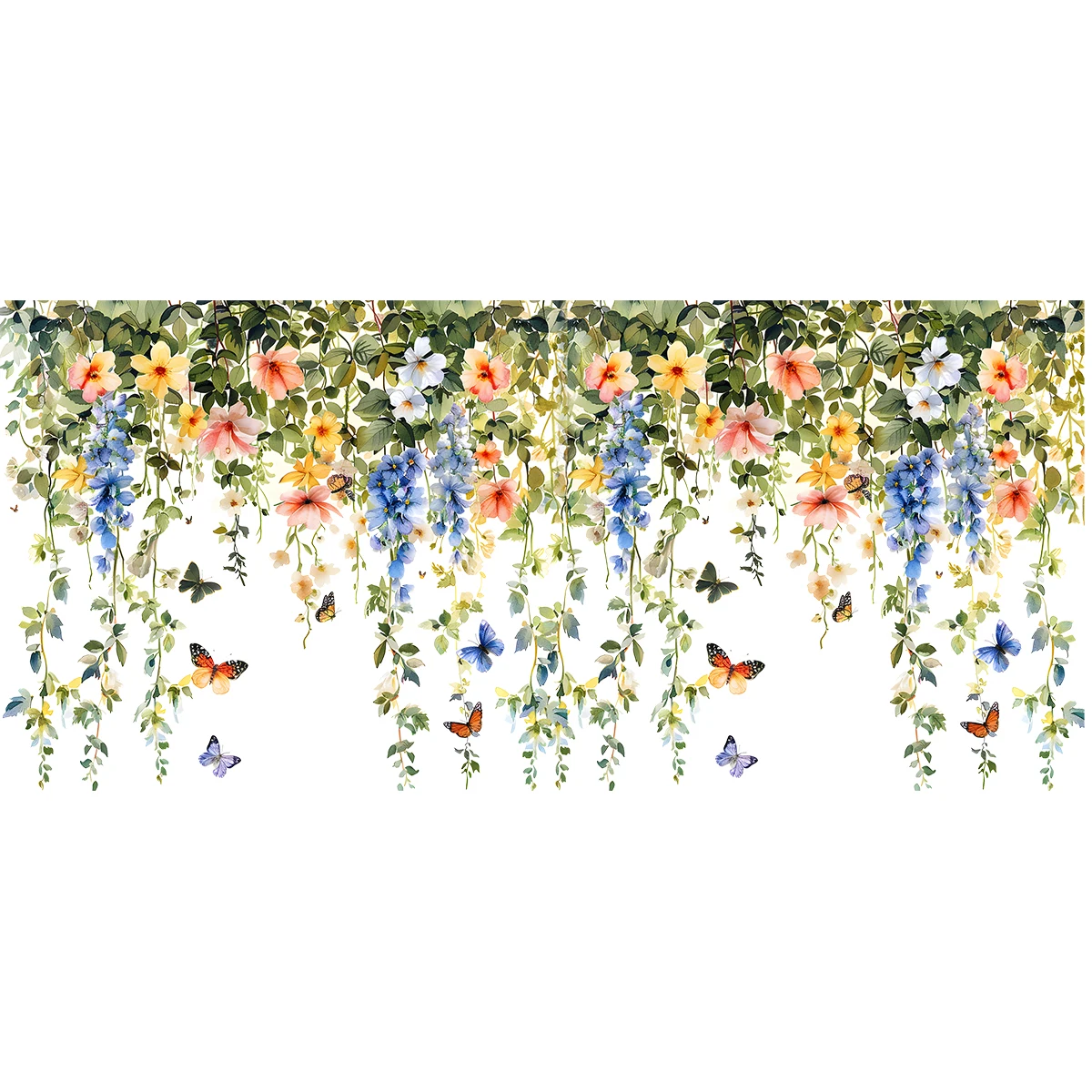 1PC Modern Style Green Plants Vine Flowers DIY Removable Butterfly Art Mural Girl Living Room Office Classroom Home Decoration
