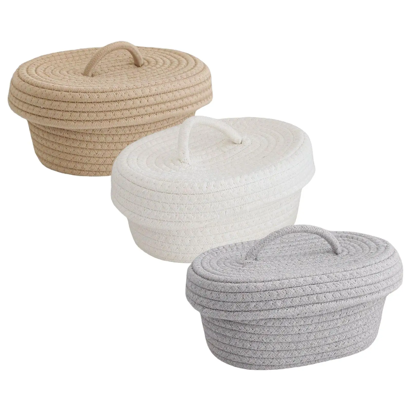 Woven Rope Basket with Lid Nursery Basket for Sundries Makeup Cosmetics