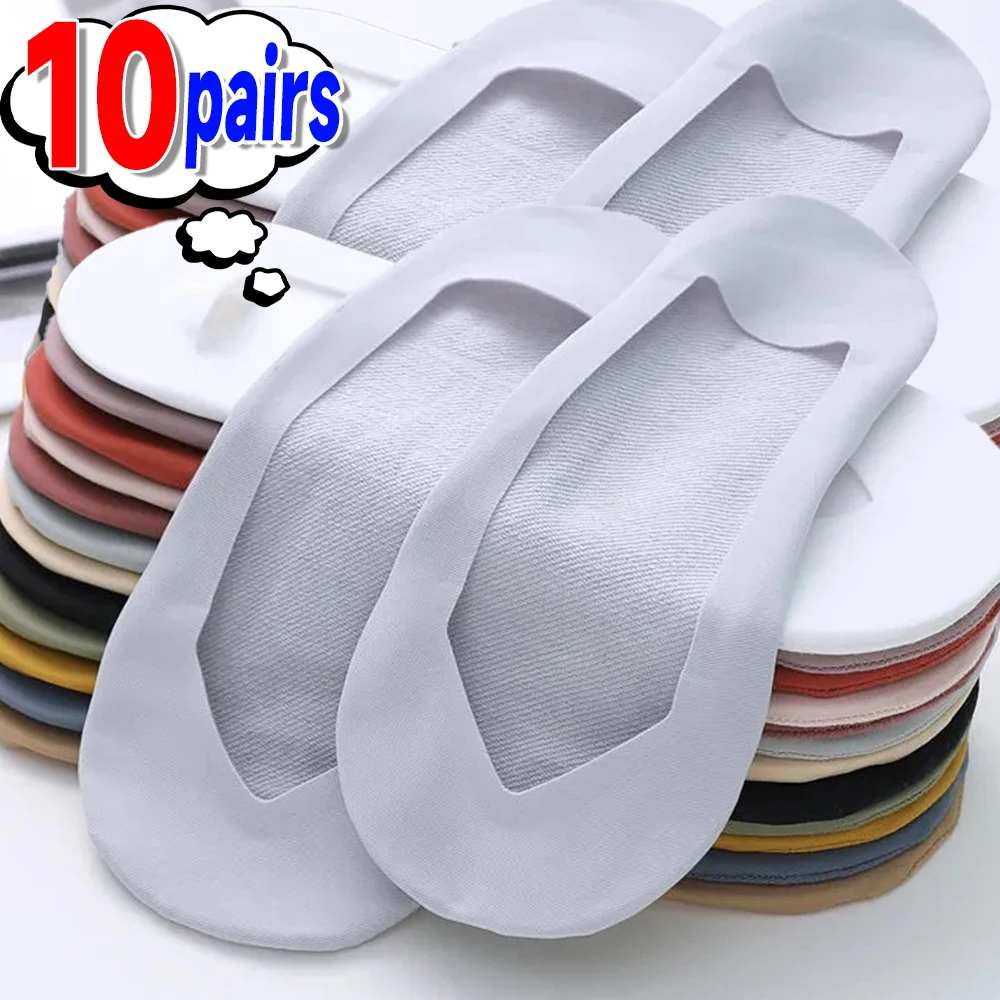 5/10 Pairs No Show Socks Ice Silk Invisible Anti-Slip Ultrathin for Heels Flats Slippers Non-Slip Low Short Socks Breathable
