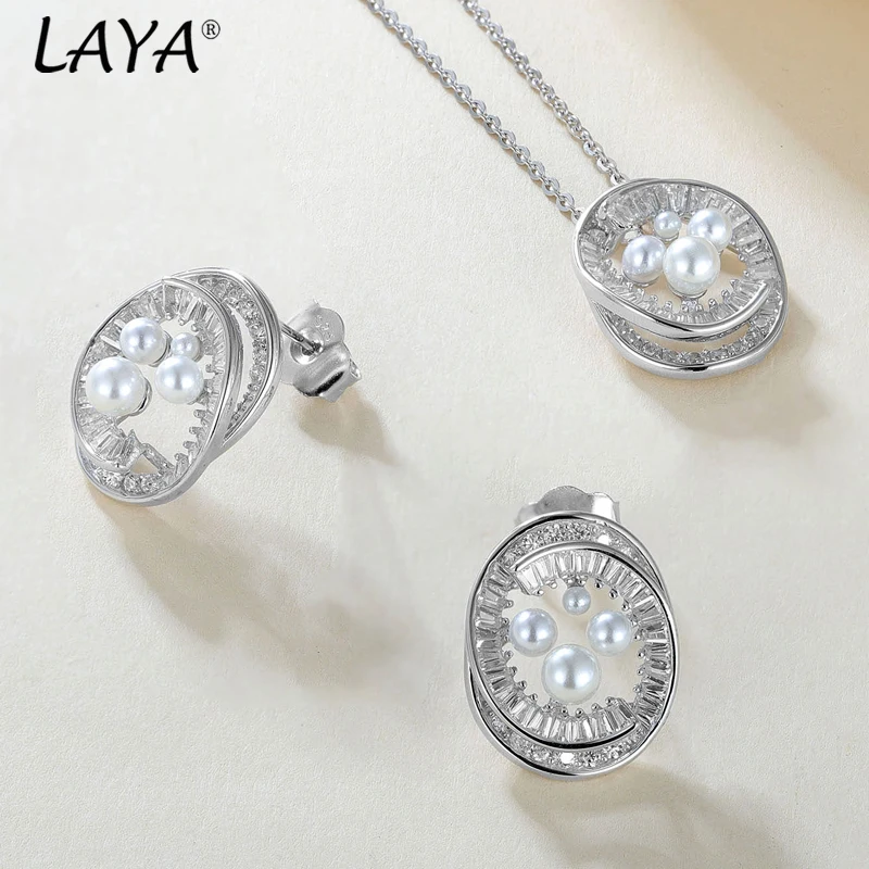 Laya\'s new women\'s round shell pearl earrings S925% 100 pure silver fashionable design temperament luxury jewelry 2024