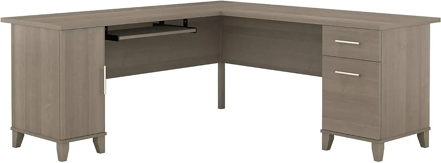 Bush Furniture Somerset L Shaped Desk with Storage | Corner Computer Table for Home Office, 72W, Ash Gray