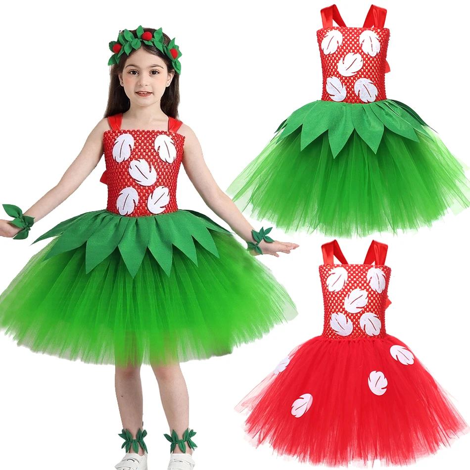 Kids Cartoon Tutu Dress Up Costume Girls Hallloween Party Fantasy Green Red Outfits Children Carnival Birthday Party Elgant Gown