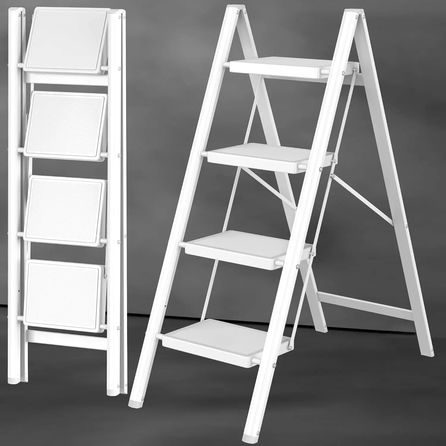 

4 Step Ladder, Folding Step Stool with Anti-Slip Wide Pedal, Anti-Slip Feet, Sturdiest Steel Construction, 600lbs Capacity