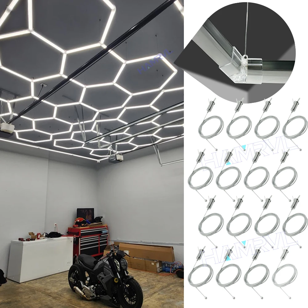 

Комплект шестиугольной подвески, 16 шт. — регулируемый стальной трос длиной 2 м/6,56 футов с автоматическим замком, устойчивый к ржавчине для светодиодных панелей, люстры