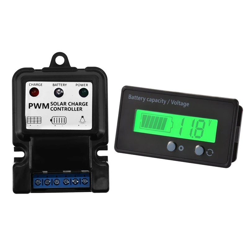 1 Pcs New Useful Durable 6V 12V 10A Auto Solar Panel Charge Controller & 1 Pcs Lcd Battery Capacity Tester