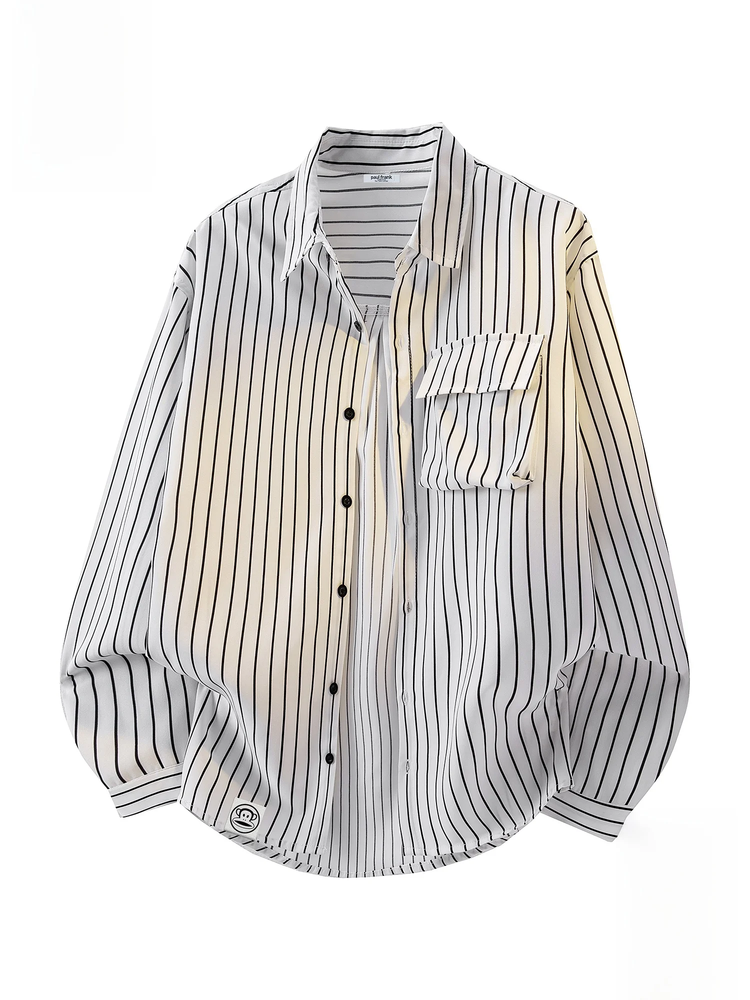 

PaulFrank M Long Sve Striped irt Loose Fit Spring Casual Wear Polyester Fiber Retro Sle Button Plaet Youth Faion