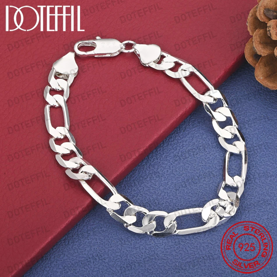 925 Sterling Silber 8-Zoll 8mm Exquisites Figaro-Kettenarmband für Männer und Frauen, Modischer Hochzeits- und Partyschmuck