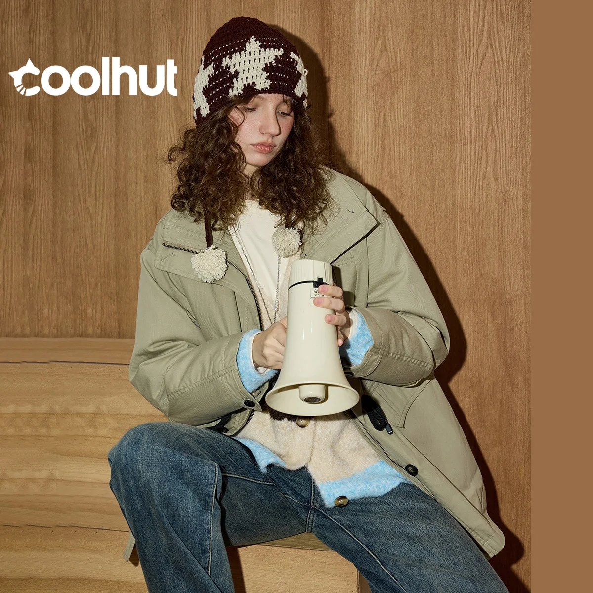 COOLHUT 2025 الشتاء المرأة 90% أسفل فائدة سترة الرباط الخصر المنتفخ مصممة ملابس العمل صورة ظلية مبطن سترة مرتفعة