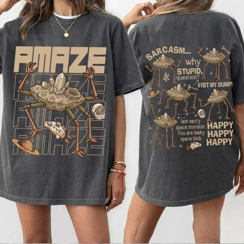 Vintage Cartoon Amaze Alien T-shirt Hail Mary Book Youth Shirt Tee Sci Fi Book Gift Space Monster with Funny Unisex Short-sleev