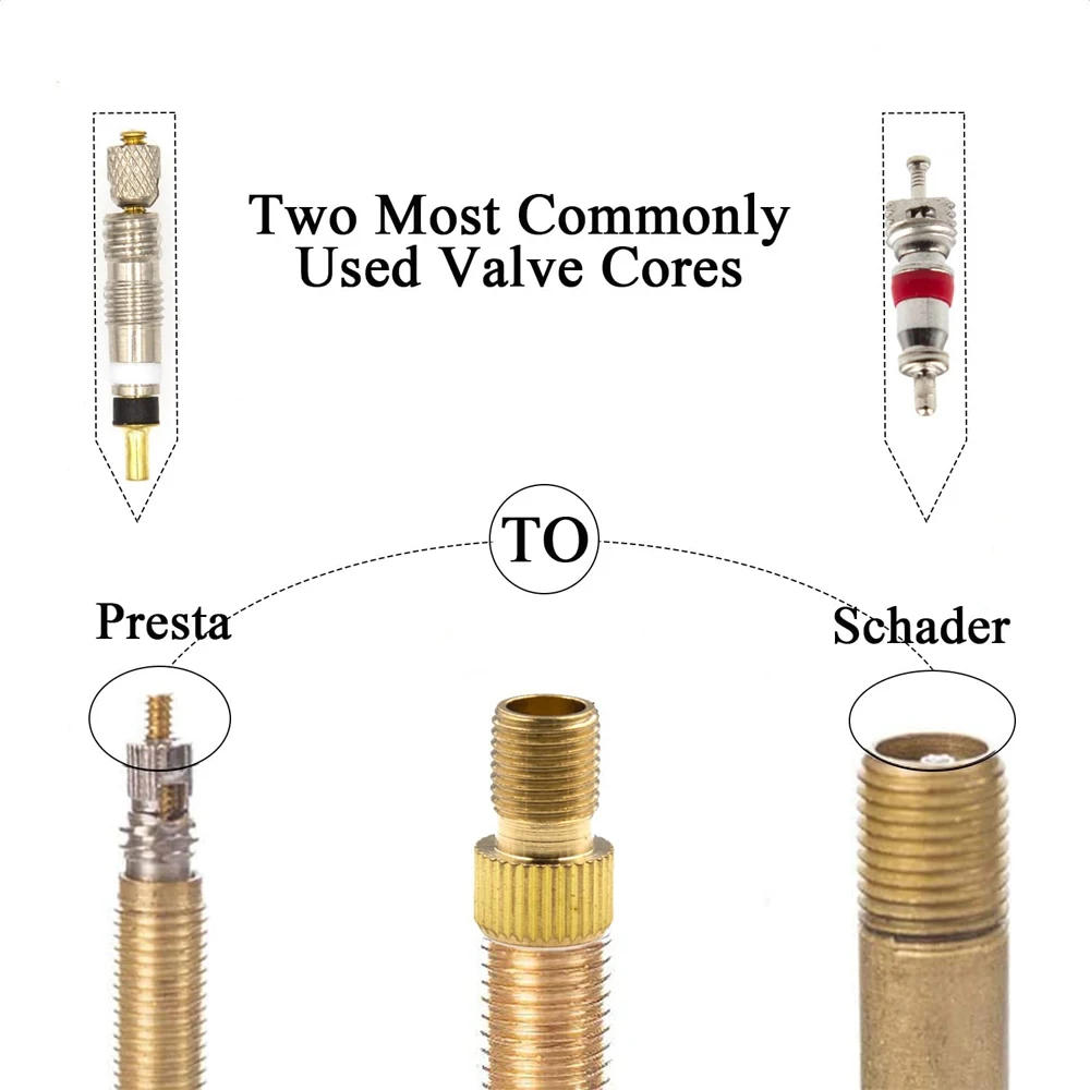 Presta Valve Core with Valve Core Remover Tool, Valve Caps, Replacement Tubeless Core Kit for Tubeless Road & MTB Bike Works