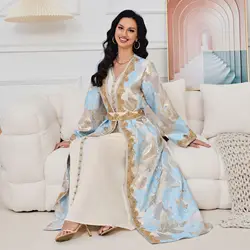 Moroccan Caftan 2 Pieces Set Muslim Dubai Abaya Kaftan For Wedding Women's 2024 New Flower Pattern Museum Long Dress Clothing