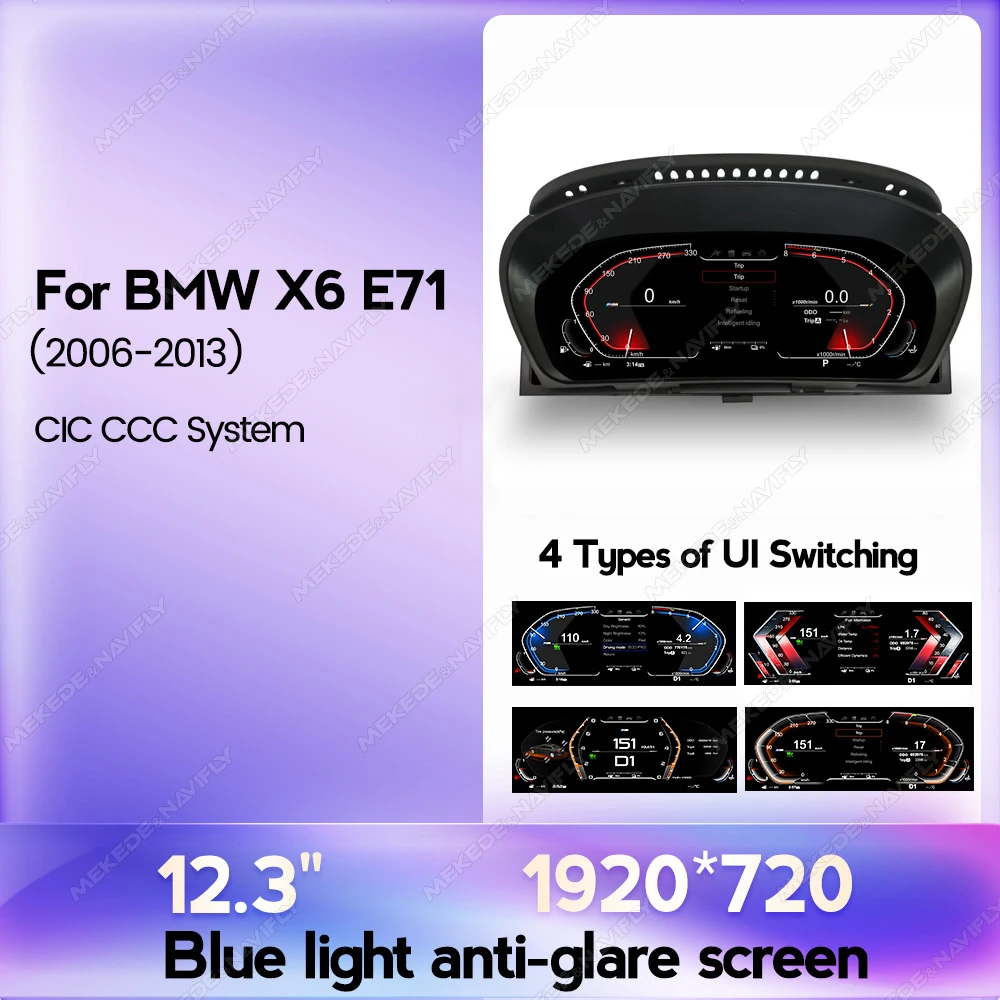 MEKEDE 12,3 Zoll LCD-Digital-Armaturenbrett für BMW X5 E70 X6 E71 2006-2013 CCC CIC Systeme Tachometer Blaues Licht Blendschutz-Bildschirm – Detail 5