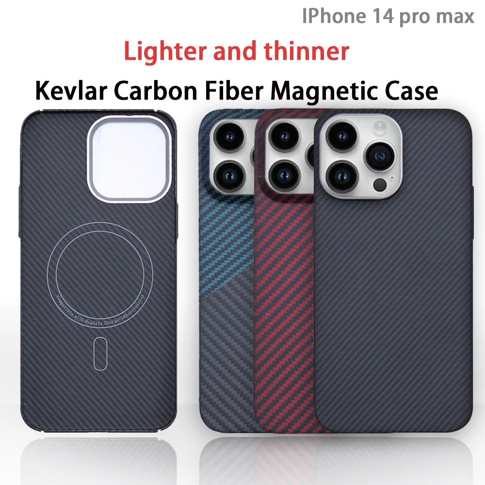 

for iPhone 14 Promax/14Pro Ultra Slim Lightweight Aramid Carbon Fiber Case Strong Magnetic MagSafe Case Aramid Fiber