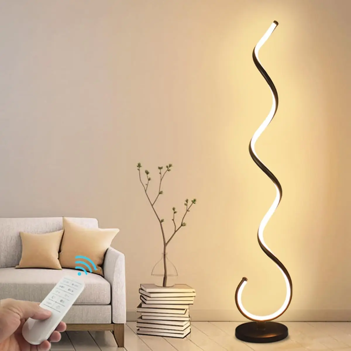Spiral LED Floor Lamp, 40W Dimmable Modern Floor Lamps for Living Room with Remote Control, Stepless Adjustable Colors & Brightn