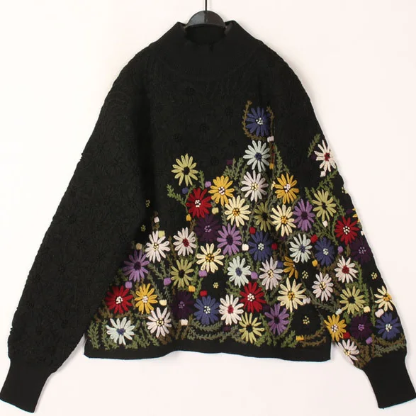 

Autumn Winter Vintage 3D Crochet Woolen Sweater Overhead Coat Women's Warm Fashion Commute Style Loose Fit Long Sleeve