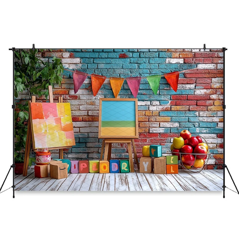 Mocsicka Baby Painting Photography Background Color Drawing Board Graffiti Brick Wall Decor School Student Child Photo Backdrops
