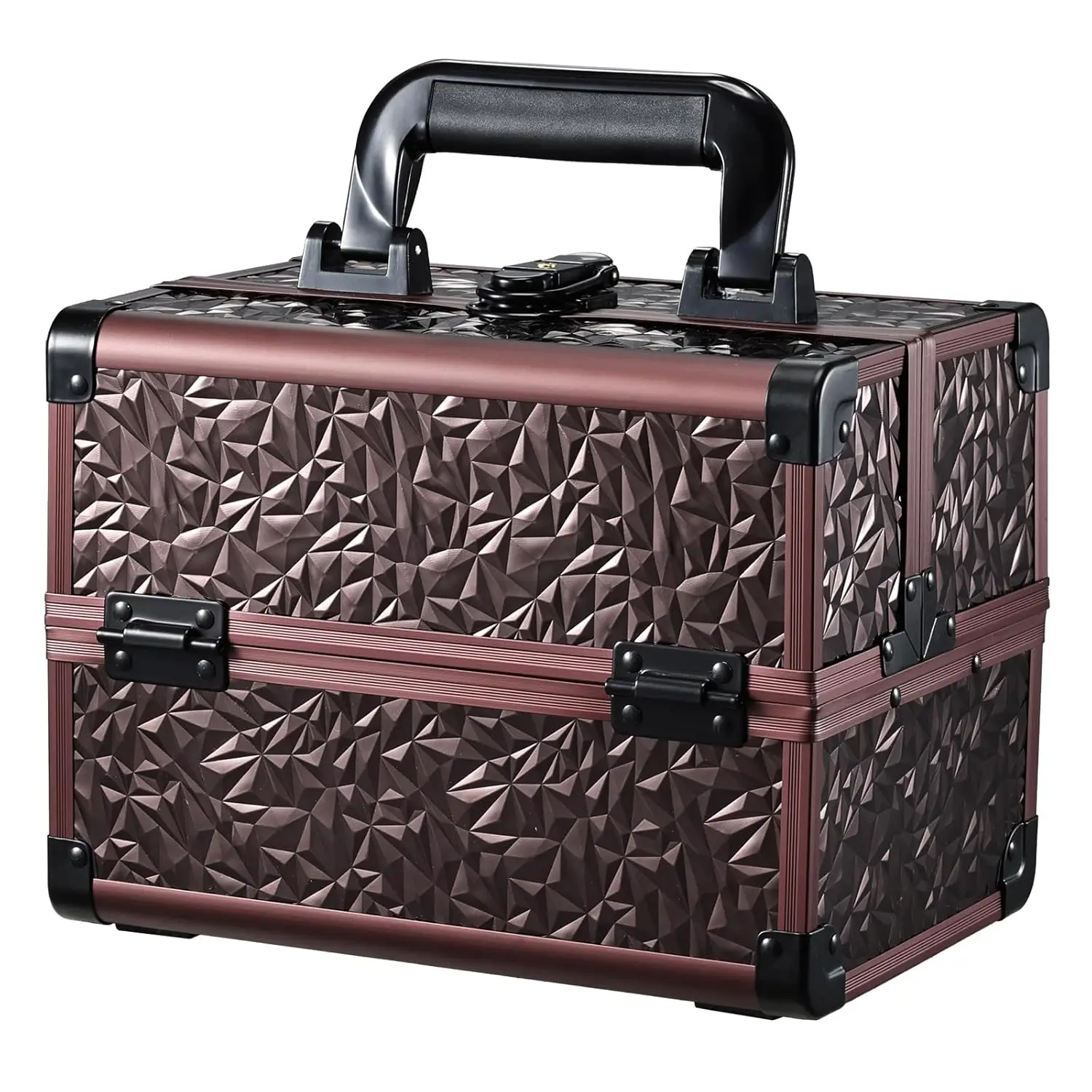 

Portable Makeup Case with Mirror Locking, 2 Trays Organizer for Cosmetologist Travel Dark Brown