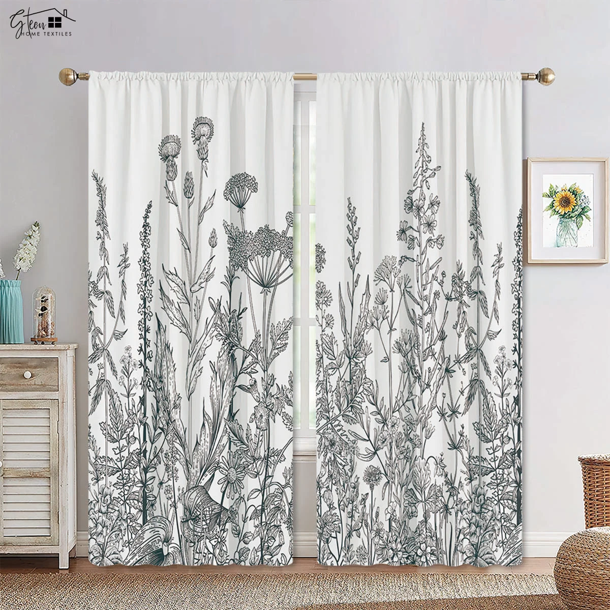 

High Quality Plant Flower 3D Printed Curtains Rose Peony Green Plants Fresh And Natural Blackout Heat Insulation Curtains 2PCS