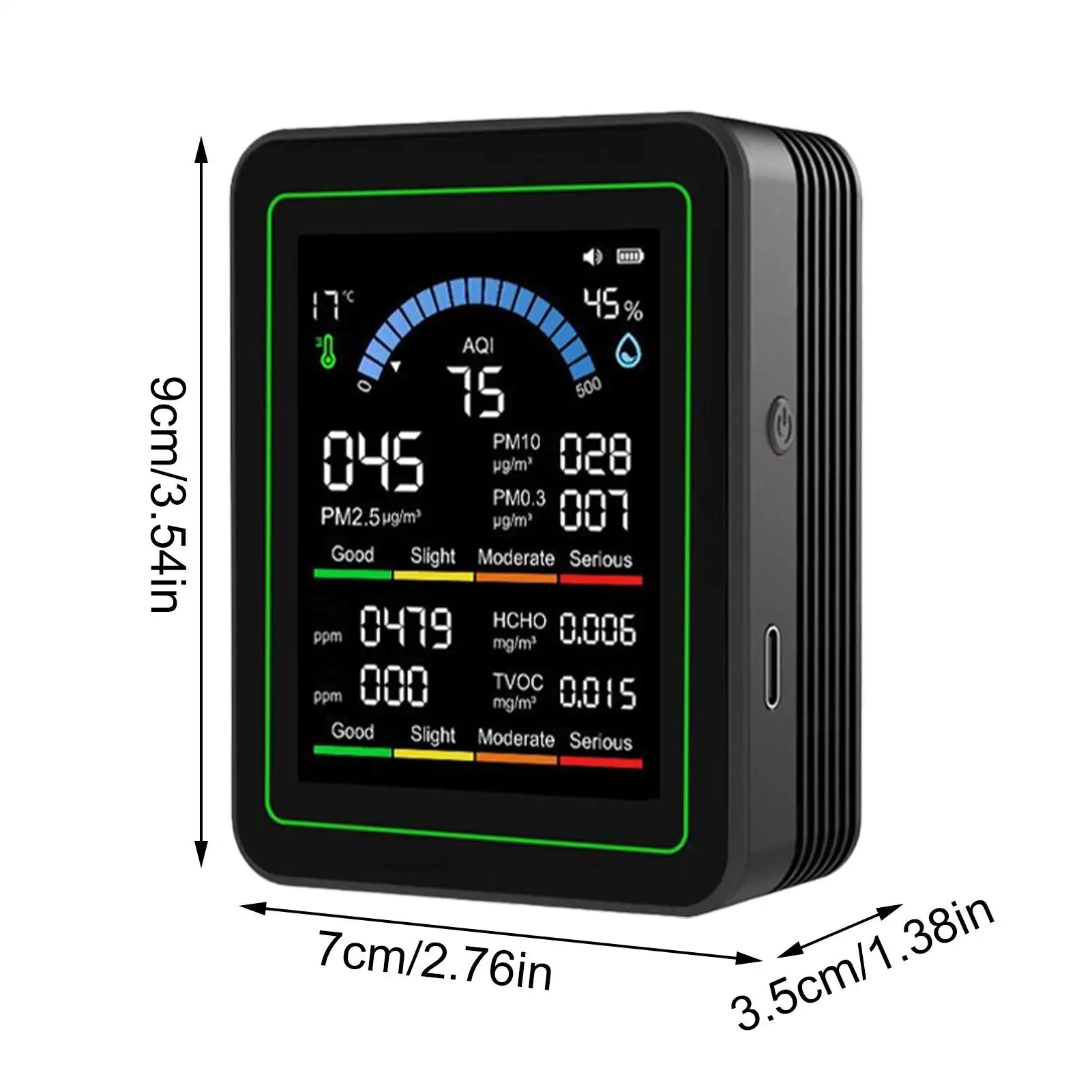 مراقبة جودة الهواء المحمولة كاشف الهواء الداخلي جهاز اختبار الجودة المحمولة جهاز قياس الاستشعار لغرفة النوم مكتب المنزل
