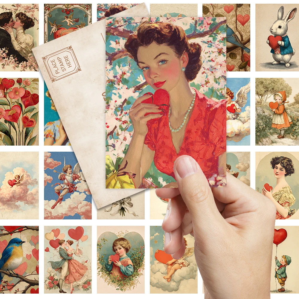 32 Stück Vintage-Postkarten zum romantischen Valentinstag, niedliche Cartoon-Figuren, Schlafzimmer-Dekoration, Geschenkkarten, hochwertiger Druck