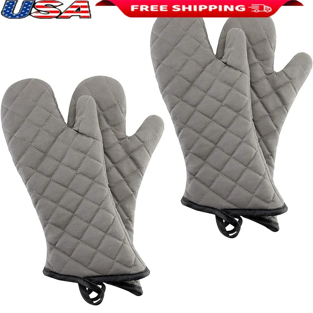 

Extra Long Oven Mitts Heat Resistant Cooking Gloves Quilted Terry Cloth Cotton 16 Inch Professional BBQ Mitts 2 Pairs