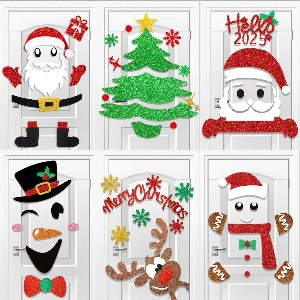 Christmas Decoration Door Stickers Non-woven Santa Claus Christmas Tree Snowman Elk Window Sticker Xmas Home Decorations