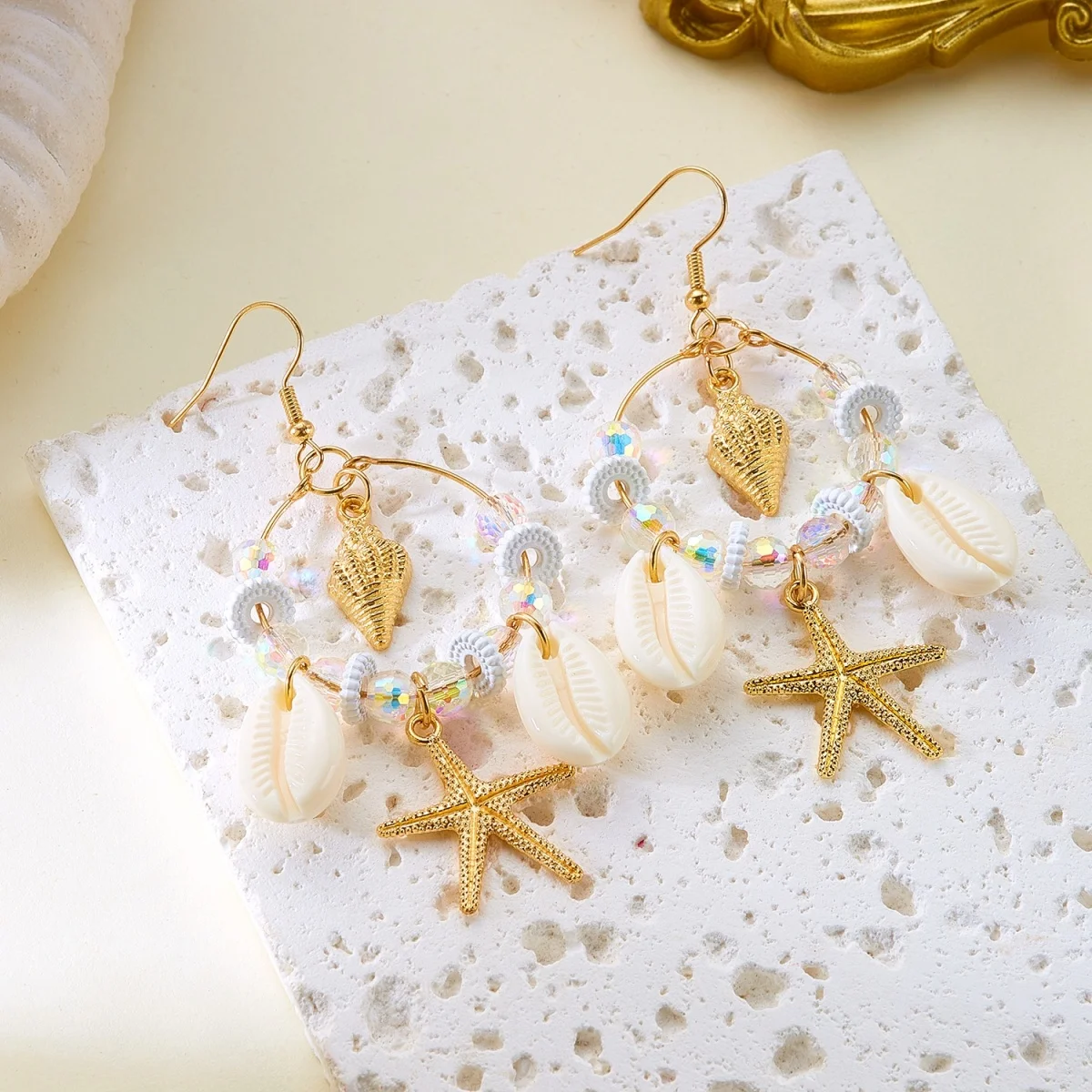 Kristall-Kreis Muschel Seestern Quasten-Ohrringe für Damen und Herren Boho Ozean Seepferdchen Ohrringe Trendiger Sommer-Strandschmuck – Detail 16
