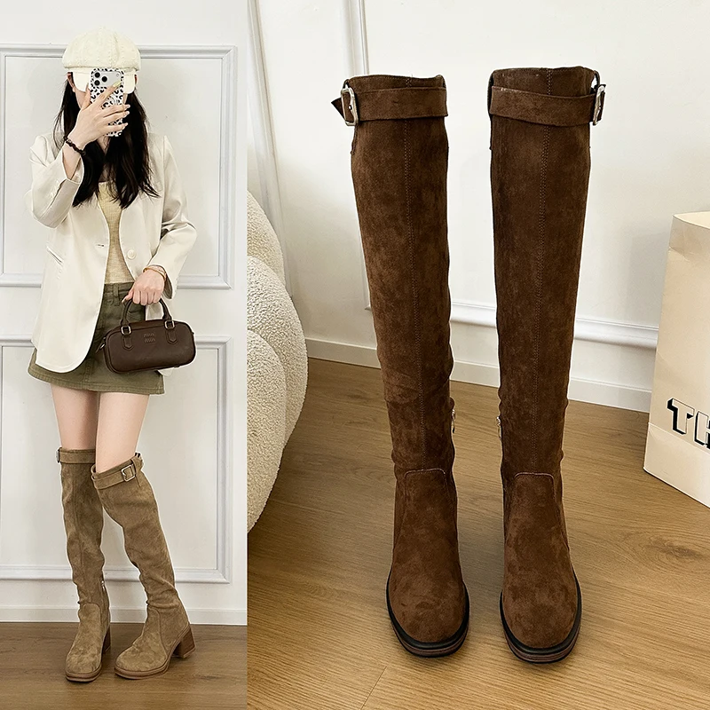 New Suede Thigh Boots for Autumn and Winter 2026 Small Retro Knight Boots