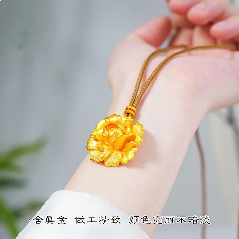 QEENKISS 24KT الذهب خمر زهرة الفاوانيا قلادة المعلقات للنساء حفل زفاف عيد الميلاد عيد الميلاد العروس الأم الهدايا PT5214 #6